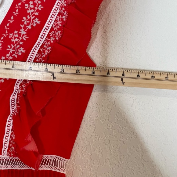 Self- Portrait Flower Spell Maxi Ruffle Pleated Dress Size US6 Red V Neck - Picture 11 of 15